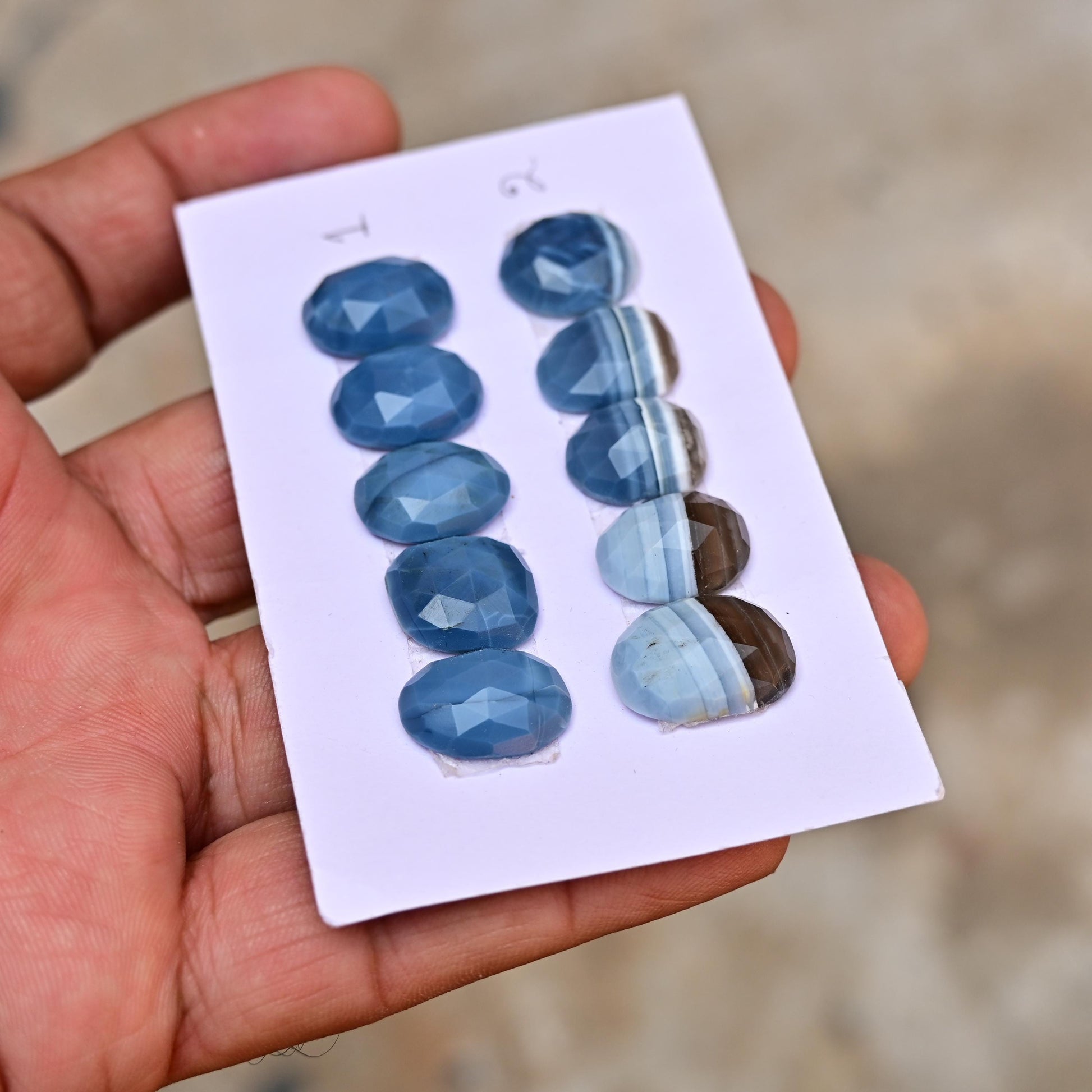 5 pieces Natural Blue Opal Rosecut Cabochon 12x16mm - 13x17mm Top Quality Flat Back Free Form Shape Wholesale Whole Lot For Jewelry Making