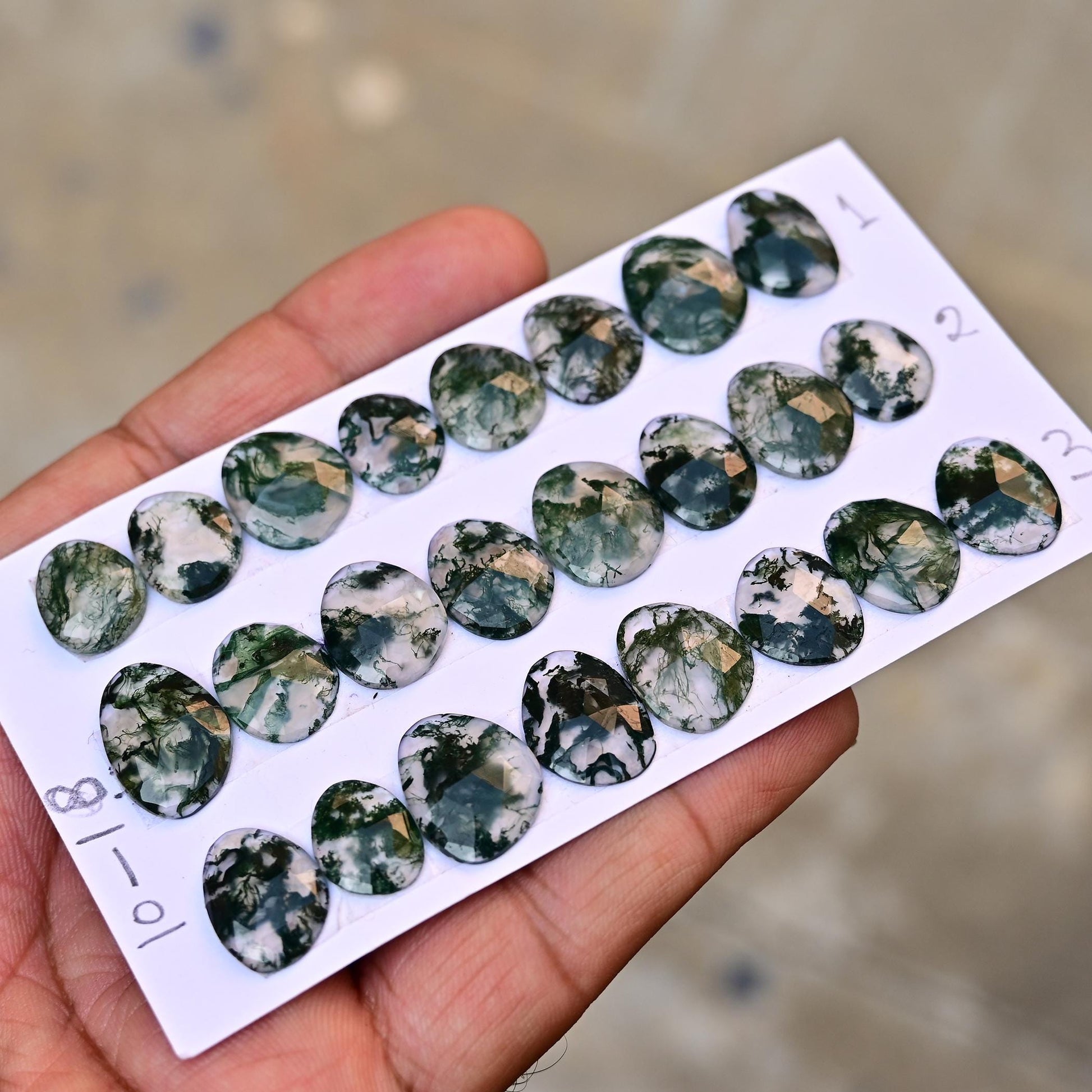 8 pieces Natural Moss Agate Rosecut Cabochon 10mm - 18mm Top Quality Flat Back Free Form Shape Wholesale Whole Lot For Jewelry Making