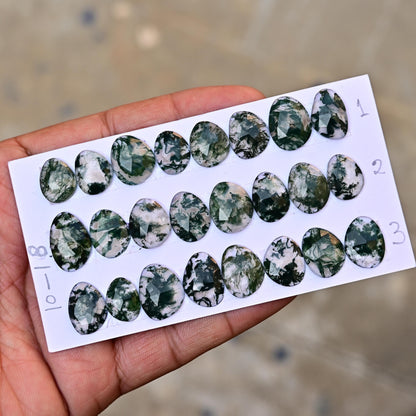 8 pieces Natural Moss Agate Rosecut Cabochon 10mm - 18mm Top Quality Flat Back Free Form Shape Wholesale Whole Lot For Jewelry Making