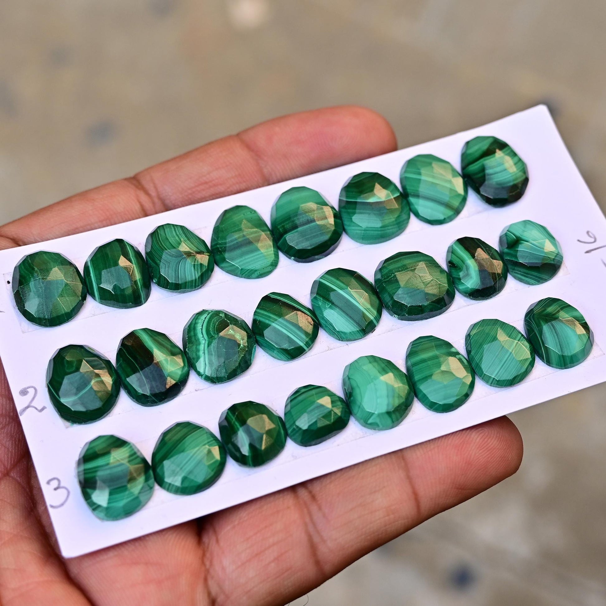 8 pieces Natural Malachite Rosecut Cabochon 11mm - 16mm Top Quality Flat Back Free Form Shape Wholesale Whole Lot For Jewelry Making