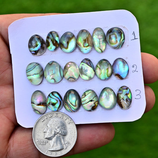 6 pcs Natural Abalone Shell Doublet with Himalayan Crystal Quartz Cabochon 7mm - 14mm Mother of Pearl Paua Shell Oval Shape Lot for Jewelry