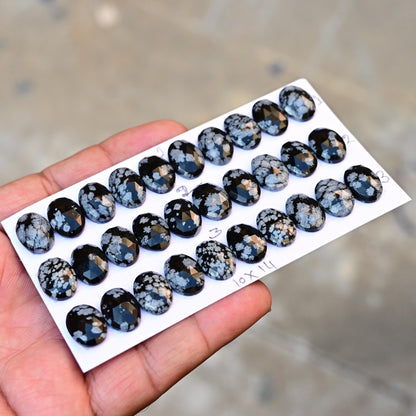 10 Pieces Snowflake Obsidian Cabochon CALIBRATED, Obsidian Loose Stone, Oval Shape 10x14mm Obsidian Lot, Semi Precious Gemstone Cabochon