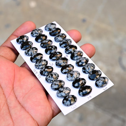 10 Pieces Snowflake Obsidian Cabochon CALIBRATED, Obsidian Loose Stone, Oval Shape 10x14mm Obsidian Lot, Semi Precious Gemstone Cabochon