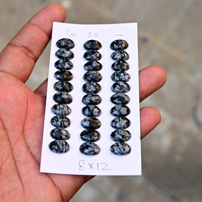 10 Pieces Snowflake Obsidian Cabochon CALIBRATED, Obsidian Loose Stone, Oval Shape 8x12mm Obsidian Lot, Semi Precious Gemstone Cabochon