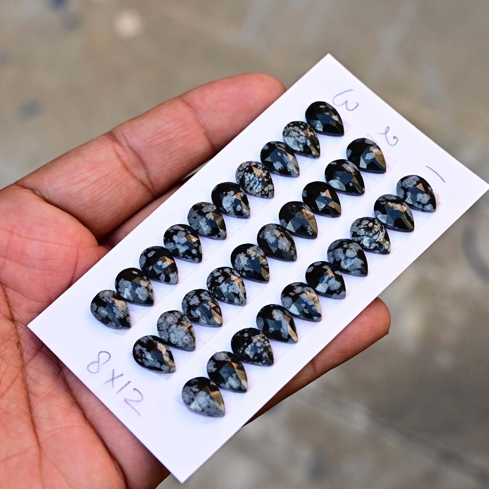 10 Pieces Snowflake Obsidian Cabochon CALIBRATED, Obsidian Loose Stone, Tear Drop Shape 8x12mm Obsidian Lot, Semi Precious Gemstone Cabochon