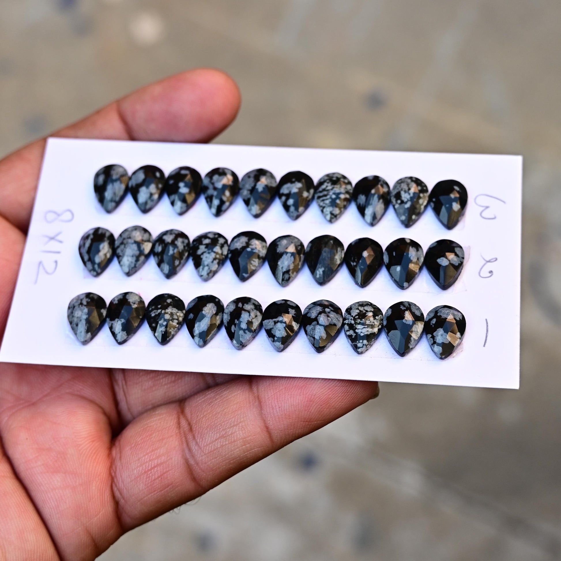 10 Pieces Snowflake Obsidian Cabochon CALIBRATED, Obsidian Loose Stone, Tear Drop Shape 8x12mm Obsidian Lot, Semi Precious Gemstone Cabochon