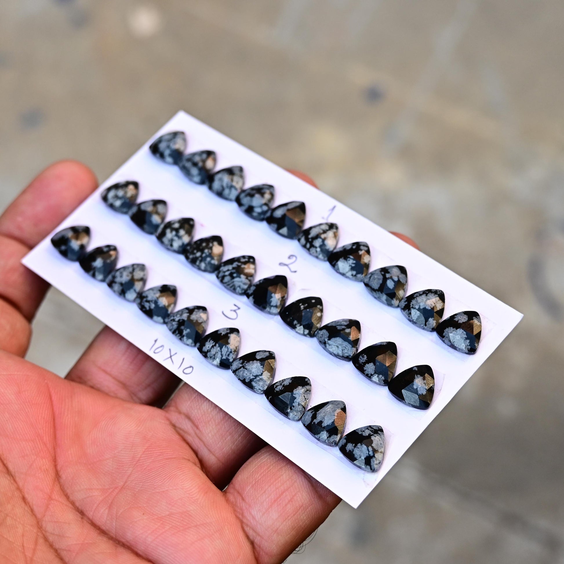 10 Pieces Snowflake Obsidian Cabochon CALIBRATED, Obsidian Loose Stone, Trillian Shape 10x10mm Obsidian Lot, Semi Precious Gemstone Cabochon