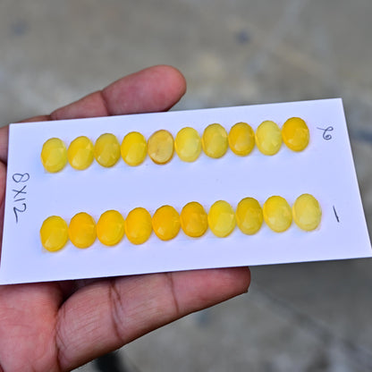 10 pcs Yellow Chalcedony Cabs 8x12mm Calibrated Flat Back Faceted Oval Shape, Yellow Chalcedony Fancy Shape Briolettes for making jewelry