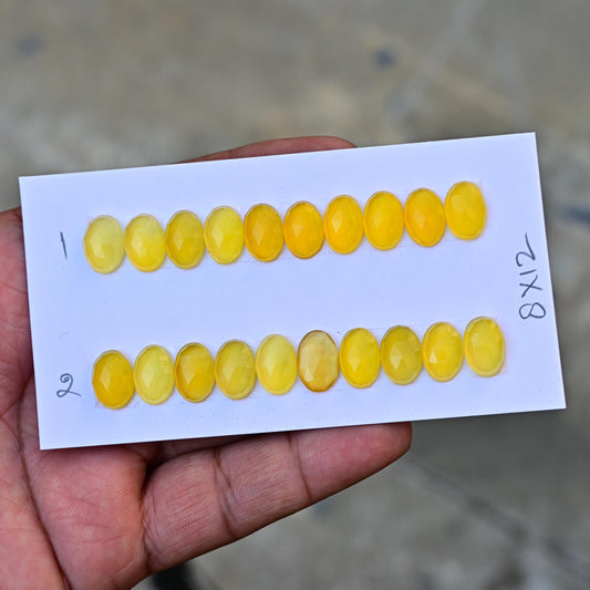 10 pcs Yellow Chalcedony Cabs 8x12mm Calibrated Flat Back Faceted Oval Shape, Yellow Chalcedony Fancy Shape Briolettes for making jewelry