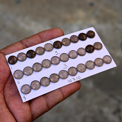 10 pcs Smoky Quartz Cabochon CALIBRATED Round Shape 10x10mm Quartz Flat back Super Fine Quality Semi Precious Gemstone for Making Jewelry