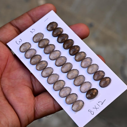 10 pcs Smoky Quartz Cabochon CALIBRATED Oval Shape 8x12mm Quartz Flat back Super Fine Quality Semi Precious Gemstone for Making Jewelry