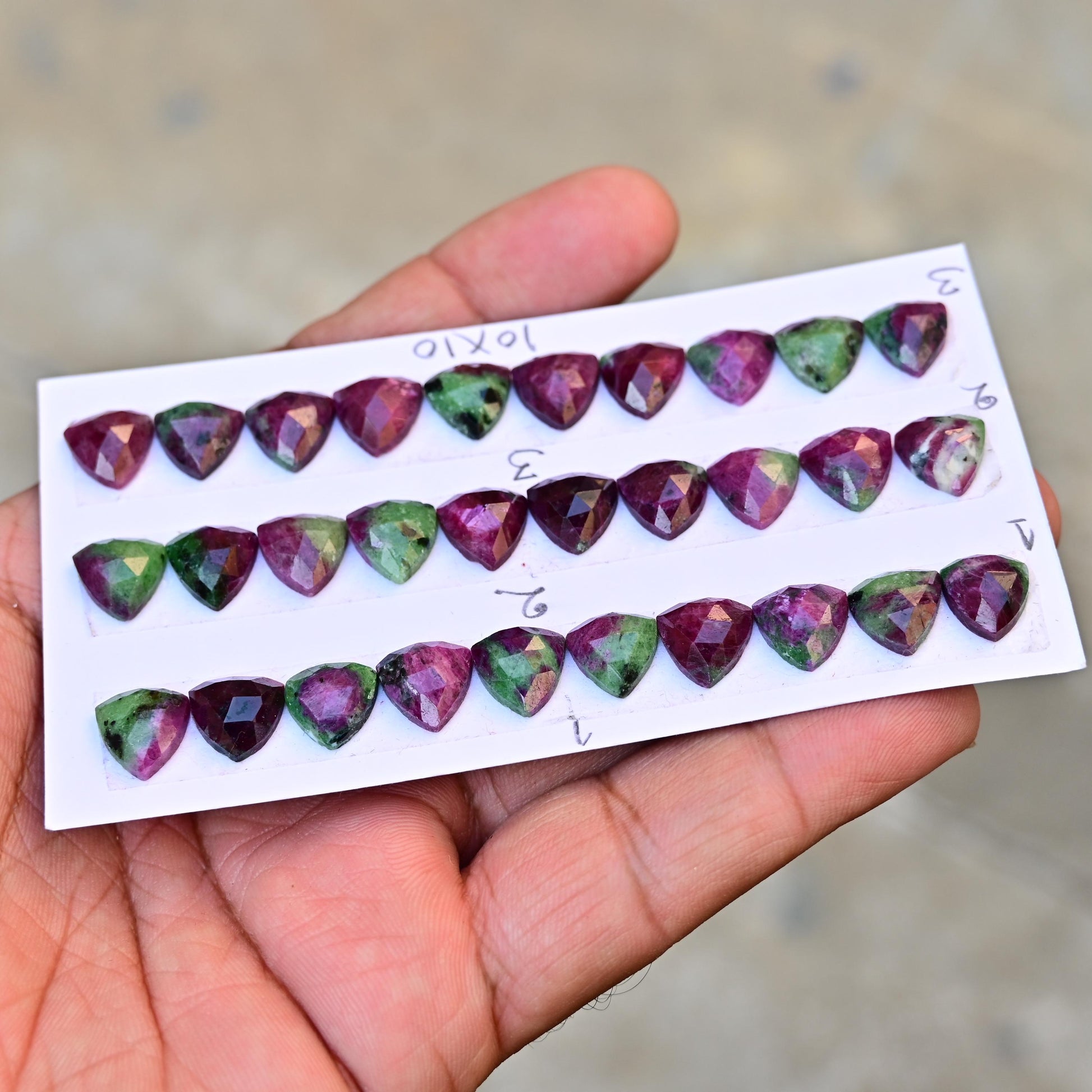 10 pcs Natural Ruby Zoisite Rosecut, Top Quality 10x10mm Trillian Calibrated Shape Stone, Ruby Zoisite Gemstone for Making Jewelry