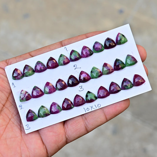 10 pcs Natural Ruby Zoisite Rosecut, Top Quality 10x10mm Trillian Calibrated Shape Stone, Ruby Zoisite Gemstone for Making Jewelry