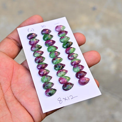 10 pcs Natural Ruby Zoisite Rosecut, Top Quality 8x12mm Tear Drop Calibrated Shape Stone, Ruby Zoisite Gemstone for Making Jewelry