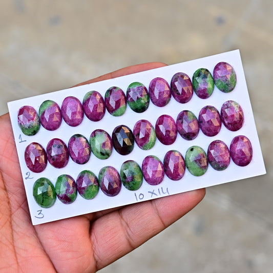 10 pcs Natural Ruby Zoisite Rosecut, Top Quality 10x14mm Oval Calibrated Shape Stone, Ruby Zoisite Gemstone for Making Jewelry