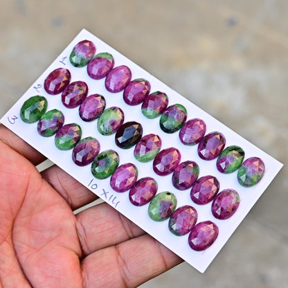 10 pcs Natural Ruby Zoisite Rosecut, Top Quality 10x14mm Oval Calibrated Shape Stone, Ruby Zoisite Gemstone for Making Jewelry