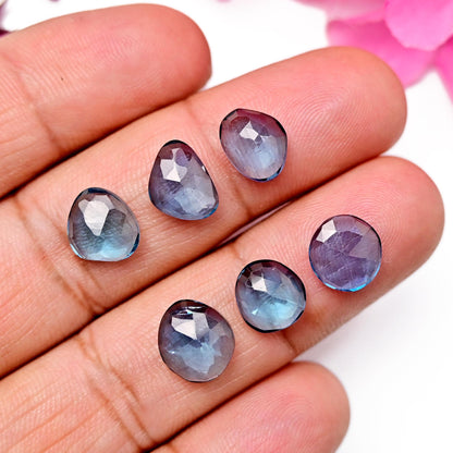 6pcs Natural London Blue Topaz Rosecut Cabochon 8X10 - 9X11mm Free Form Shape Wholesale Lot Loose Gemstone For making Jewelry and Ring