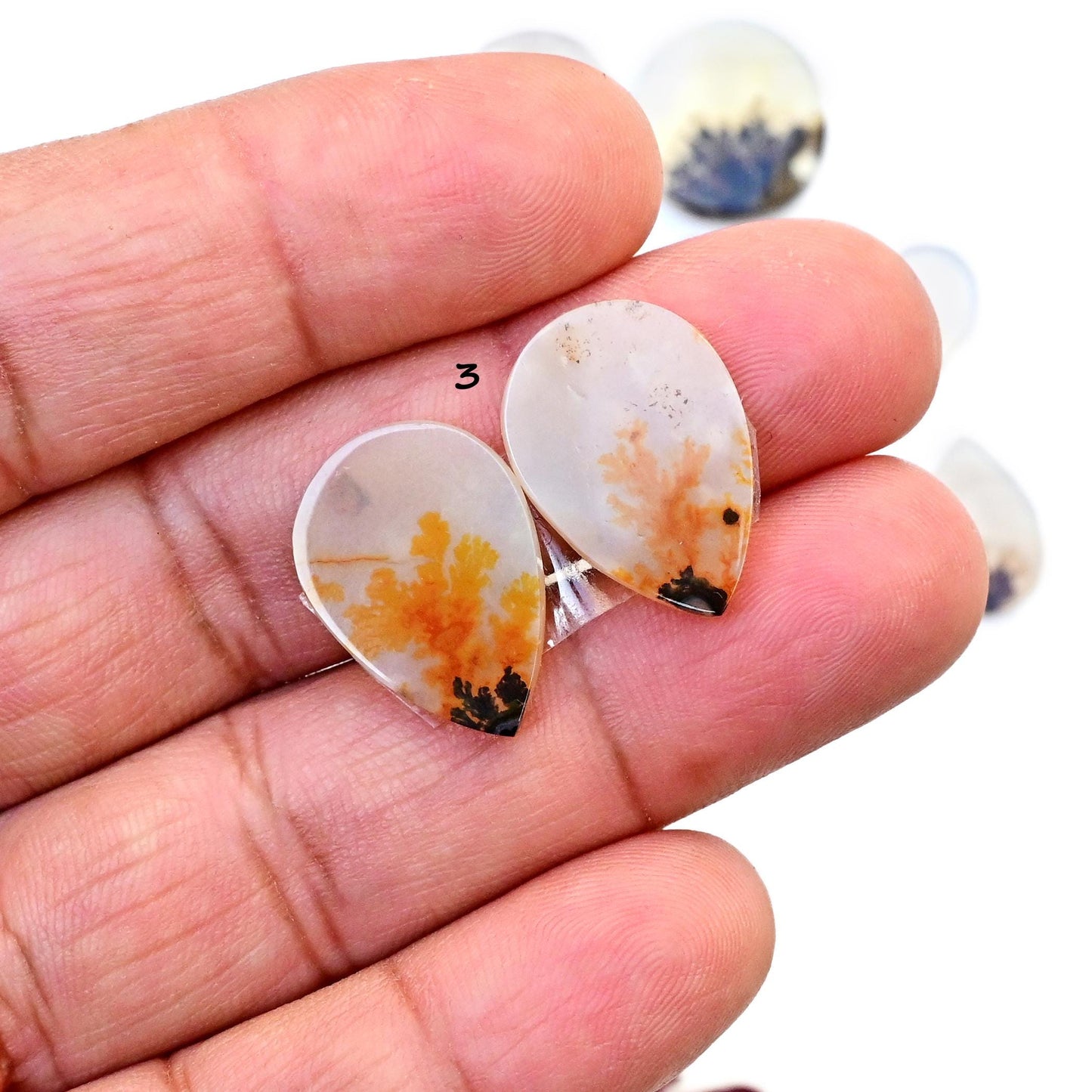 1 pair Scenic Dendritic Agate Smooth Cabochon, 12mm - 22mm Natural Cabochon High-Quality Gemstone, AAA Quality Scenic Agate Loose Gemstones