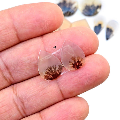 1 pair Scenic Dendritic Agate Smooth Cabochon, 12mm - 22mm Natural Cabochon High-Quality Gemstone, AAA Quality Scenic Agate Loose Gemstones