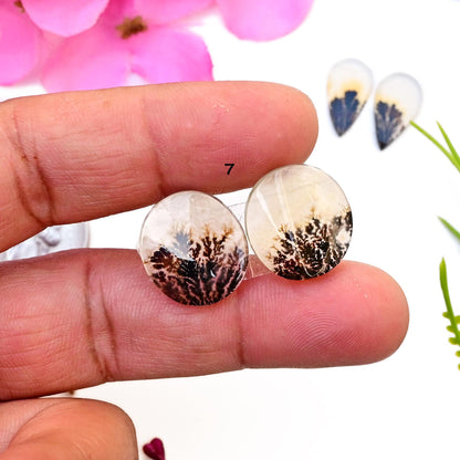 1 pair Scenic Dendritic Agate Smooth Cabochon, 12mm - 22mm Natural Cabochon High-Quality Gemstone, AAA Quality Scenic Agate Loose Gemstones