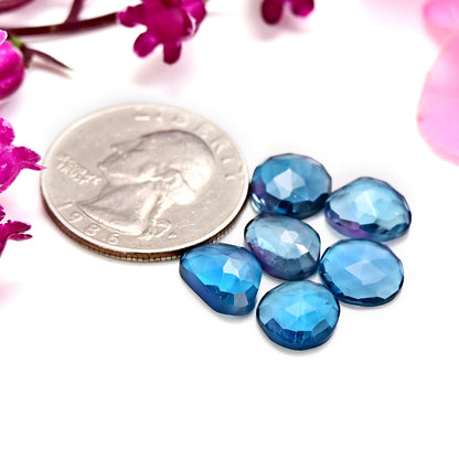 6pcs Natural London Blue Topaz Rosecut Cabochon 8X10 - 9X11mm Free Form Shape Wholesale Lot Loose Gemstone For making Jewelry and Ring