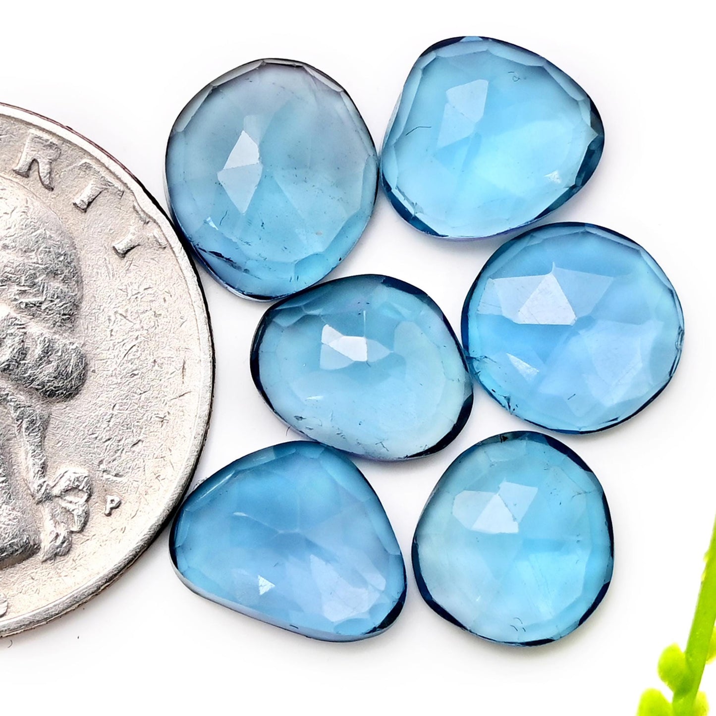 6pcs Natural London Blue Topaz Rosecut Cabochon 8X10 - 9X11mm Free Form Shape Wholesale Lot Loose Gemstone For making Jewelry and Ring