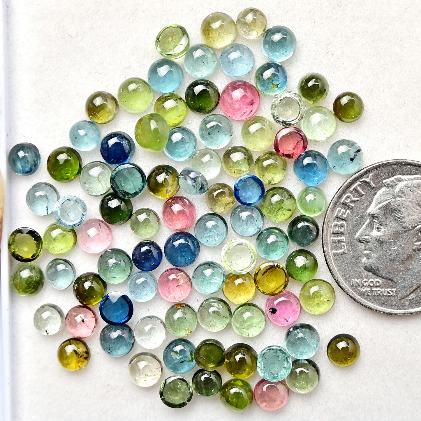 87 pc Multi Tourmaline Smooth Cabochon, 4x4mm Round Shape Tourmaline Smooth Cabochon for making pendant ring and other jewelry