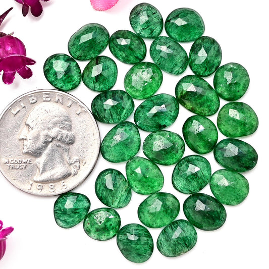 27 pcs Green Aventurine Rosecut, 7X10 - 8X11mm Aventurine Rose Cut Gemstone For Jewelry Making , Aventurine Rose Cut Flat Back Gemstone