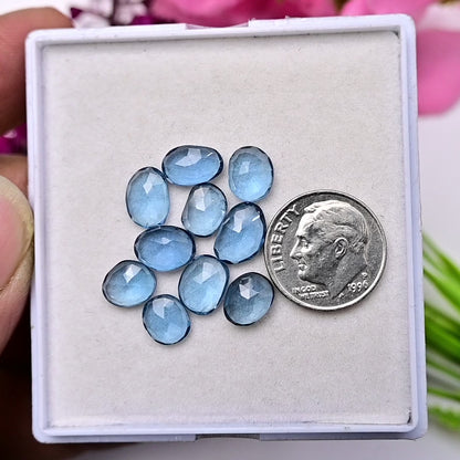 10pcs Natural London Blue Topaz Rosecut Cabochon 6x9mm - 7x10mm Free Form Shape Wholesale Lot Loose Gemstone For making Jewelry and Ring