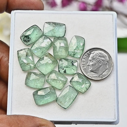 41,60 ct. Grüner Kyanit, 8 x 10 mm und 8 x 12 mm, rechteckige Form im Rosenschliff, Edelsteinpaket der Güteklasse AA – insgesamt 13 Stück