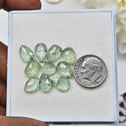 17,80 ct. Grüner Kyanit, 7 x 10 mm, Rosenschliff, Birnenform, Edelsteinqualität AA, Paket – insgesamt 10 Stück