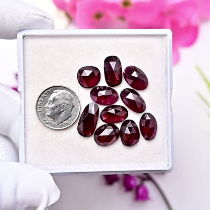 34.4cts Rhodolite Garnet Rosecut Cabochon  Freeform Shape 7x12mm AA Grade Gemstone Parcel - Total 10 Pcs