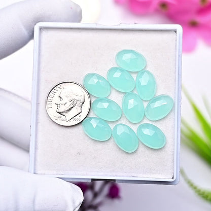 27,35 ct Aquamarin-Chalcedon, Rosenschliff, 8 mm, runde Form, Edelsteinpaket der Güteklasse AA, insgesamt 15 Stück