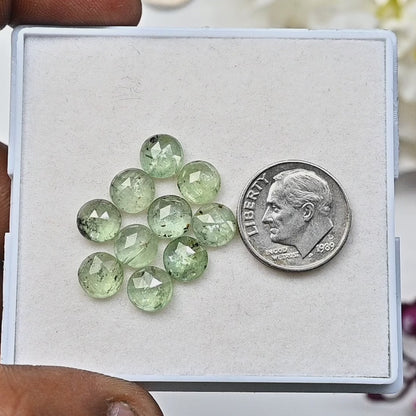 13,70 ct. Grüner Kyanit, 7 mm, Rosenschliff, runde Form, Edelsteinklasse AA, Paket – insgesamt 10 Stück