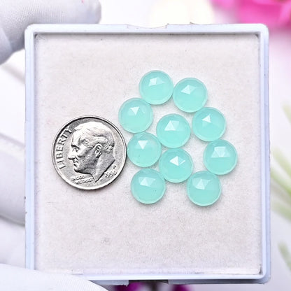 27,35 ct Aquamarin-Chalcedon, Rosenschliff, 8 mm, runde Form, Edelsteinpaket der Güteklasse AA, insgesamt 15 Stück