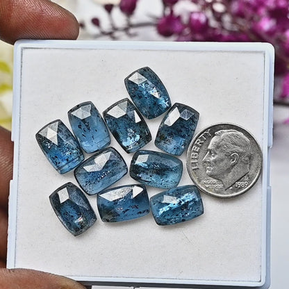 41,10 ct. Blaugrüner Moos-Kyanit, Rosenschliff, rechteckige Kissenform, 8 x 12 mm, Edelstein der Güteklasse AA, Paket – insgesamt 10 Stück