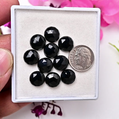 41,90 ct Schwarzer Onyx-Rosenschliff-Cabochon 7 x 10 mm – 9 x 14 mm, Edelsteinpaket der Güteklasse AA, insgesamt 15 Stück