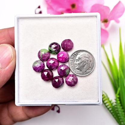 30.5cts Ruby Zoisite Rose Cut Round Shape  8X8mm AA Grade Gemstone Parcel - Total 10 Pcs