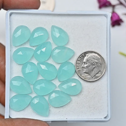 46.05cts Aqua Chalcedony Rose Cut 9X13mm Tear Drop AA Grade Gemstone Parcel - Total 15 Pcs