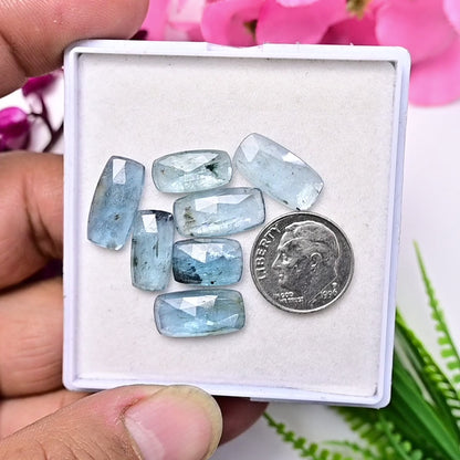 35,45 ct. Aquamarin-Kyanit, 6 x 12 mm, Rosenschliff, Baguetteform, Edelsteinklasse AA, Paket – insgesamt 15 Stück.