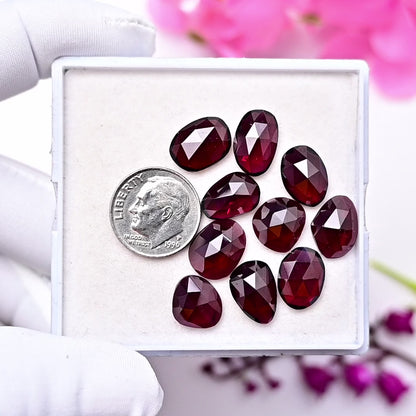 43.4cts Rhodolite Garnet Rosecut Cabochon Shape : Freeform Shape 8X13mm AA Grade Gemstone Parcel - Total 10 Pcs