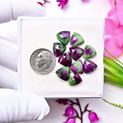 35.3cts Ruby Zoisite Rose Cut Trillian Shape 10X10mm AA Grade Gemstone Parcel - Total 10 Pcs