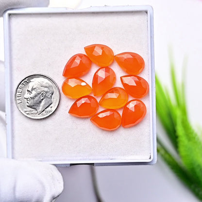 28cts Natural Carnelian 8X12mm Tear Drop Shape Rose Cut Cabochon AA Grade Gemstone Parcel -Total 10 Pcs