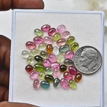 25,15 ct Turmalin-Cabochons 4 x 6 mm und 5 x 7 mm, gemischte Form, Edelsteinpaket der Güteklasse AA, insgesamt 43 Stück 