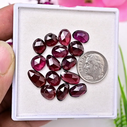 32.7cts Rhodolite Garnet Rosecut Cabochon Freeform Shape 6x11 - 7x12mm AA Grade Gemstone Parcel - Total 15 Pcs