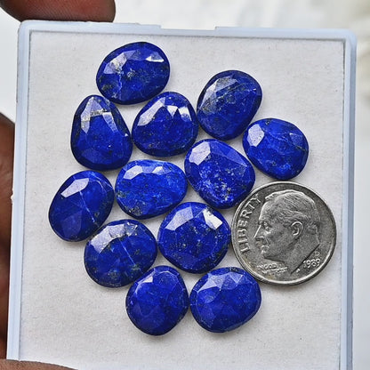 41,80 ct Lapislazuli im Rosenschliff, 10 x 12 mm und 10 x 13 mm, Freiform, Edelstein der Güteklasse A, Paket – insgesamt 12 Stück