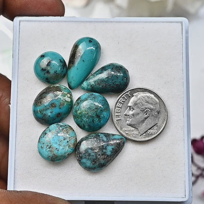 36 Karat tibetischer Türkis-Cabochon, 10 x 16 mm und 10 x 19 mm, gemischte Form, Edelstein der Güteklasse AA, Paket – insgesamt 7 Stück