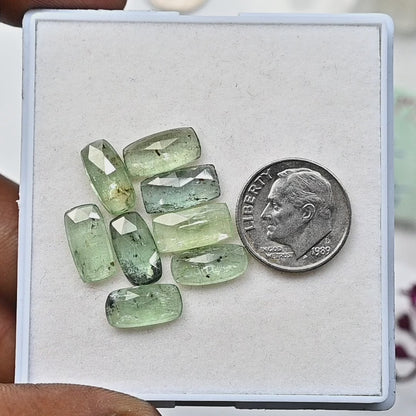 19,10 ct. Grüner Kyanit, 6 x 12 mm, Rosenschliff, Baguetteform, Edelsteinklasse AA, Paket – insgesamt 8 Stück