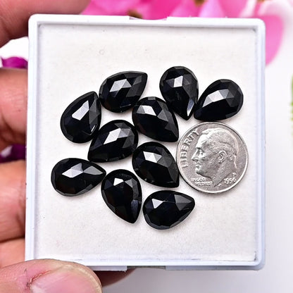 41,90 ct Schwarzer Onyx-Rosenschliff-Cabochon 7 x 10 mm – 9 x 14 mm, Edelsteinpaket der Güteklasse AA, insgesamt 15 Stück