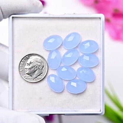 31.5cts Blue Chalcedony Rose Cut 8x12mm Oval Shape AA Grade Gemstone Parcel - Total 10 Pcs